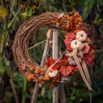 gjenstander Dekorativt gresskar laget av stoff på pinne gulbrun oransje Ø7cm 9 stk