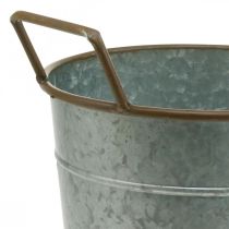 gjenstander Plantekar med håndtak, metallbeholder for planting, plantekrukke sølv, brun Ø24cm H32,5cm