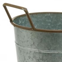 Metallkrukke for planting, plantekasse med håndtak, cachepot sølv, brun Ø21cm H30,5cm