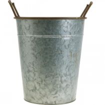 gjenstander Plantekar med håndtak, metallbeholder for planting, plantekrukke sølv, brun Ø24cm H32,5cm