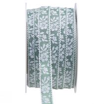 gjenstander Gavebånd blomster dekorativt bånd pastellgrønt 15mm 25m