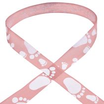 gjenstander Gavebånd babyføtter dekorasjon dåpsbånd rosa 25mm 16m