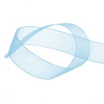 gjenstander Organza bånd gavebånd lyseblått bånd blå kant 15mm 50m