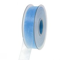 gjenstander Organza bånd gavebånd lyseblått bånd blå kant 25mm 50m