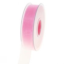 gjenstander Organza bånd gavebånd rosa bånd selvkant 25mm 50m