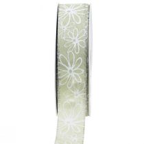 gjenstander Gavebånd grønne blomster bånd pastell 25mm 18m