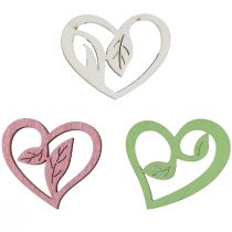 gjenstander Trehjerter dekorative hjerter tre rosa grønn hvit 5,5cm 18stk
