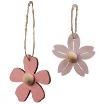 gjenstander Treblomster hengende dekorasjon tre sommerpynt rosa 4,5cm 24 stk