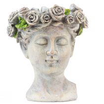 gjenstander Blomsterpotte ansikt kvinners byste plantehode betong utseende H18cm