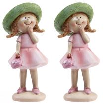 gjenstander Dekorative figurer jente med hatt rosa grønn 6,5x5,5x14,5cm 2stk