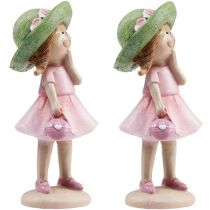 gjenstander Dekorative figurer jente med hatt rosa grønn 6,5x5,5x14,5cm 2stk