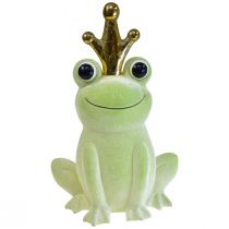 gjenstander Dekorativ frosk, froskeprins, vårdekorasjon, frosk med gullkrone lysegrønn 40,5cm