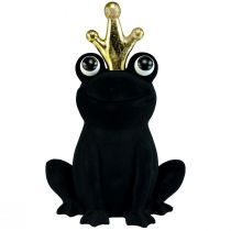 Dekorativ frosk, froskeprins, vårdekorasjon, frosk med gullkrone svart 40,5cm