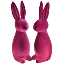 Påskeharer lilla dekorative kaniner flokket 8×10×29cm 2stk
