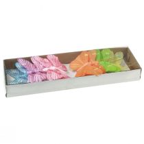 gjenstander Dekorative sommerfugler på tråd fargerike fjær 5,5×8cm 12 stk