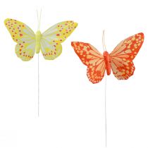 gjenstander Dekorative sommerfugler på trådfjær oransje gul 7×11cm 12stk