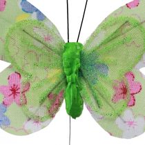 gjenstander Dekorative sommerfugler på tråd gulgrønne blomster 6×9cm 12stk