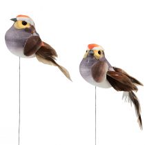 gjenstander Fjærfugl på tråd dekorativ fugl med fjær grå 4cm 12stk
