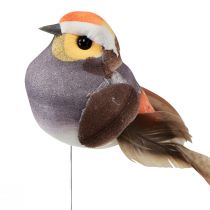gjenstander Fjærfugl på tråd dekorativ fugl med fjær grå 4cm 12stk