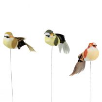 Fjærfugl på tråd dekorativ fugl med fjærgrønne 4cm 12stk