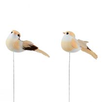 gjenstander Fjærfugl på ståltråd, dekorativ fugl med fjær oransjebrun 4cm 12stk