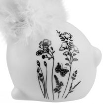 gjenstander Keramisk Kanin Hvit Sittende Blomster Fjær 9×7×14cm 2stk