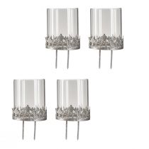 gjenstander Telysholder for plugging med glass sølv antikk Ø7cm 4 stk