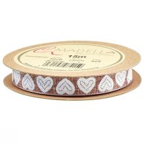 gjenstander Gavebånd hjerter dekorativt bånd vin rød brun 15mm 15m