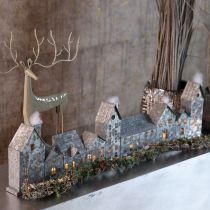 gjenstander Dekorativ rekke med hus med telysholdere, adventsdekorasjon, 68 cm