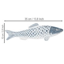 gjenstander Trefisk i blått og hvitt, fiskedekorasjon, tremel, 35 cm, 1 stk.