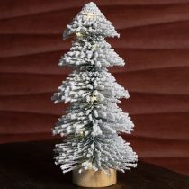 gjenstander Mini juletre med LED-belysning i gran med snø, 28 cm