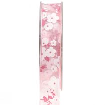 gjenstander Organza bånd rosa med blomster gavebånd 20mm 20m