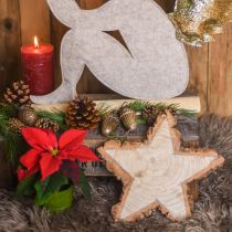 Trebrett til advent, stjerneformet treskive, jul, stjernedekor naturlig tre Ø29cm