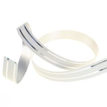 gjenstander Ruffet bånd gavebånd sløyfebånd hvit med sølvstriper 10mm 250m