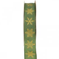 gjenstander Bånd julesnøfnugg grønn, gul 25mm 15m