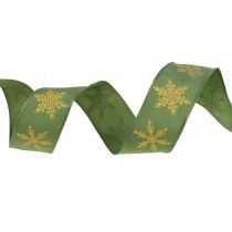 gjenstander Bånd julesnøfnugg grønn, gul 25mm 15m