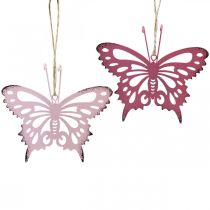 gjenstander Anheng sommerfugl deco metall rosa rosa 8,5x9,5cm 6stk