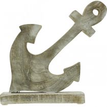 gjenstander Anker laget av tre, dekorativt anker, shabby chic, hvit, naturlig, 22 cm
