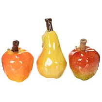 gjenstander Kunstig fruktsett eple pære dekorativ gjenstand høst 12 cm 3 stk