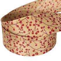 gjenstander Dekorative båndgrener med røde glitterbær, 40 mm x 15 m