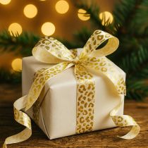 gjenstander Bånd Leopardmønster Silkebånd Kremfarget Gull 15mm 18m