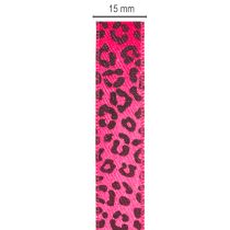 gjenstander Dekorativt bånd med leopardmønster, rosa, 15 mm x 18 m