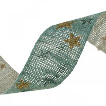 Gavebånd sløyfebånd med stjerner blågull 25mm 15m