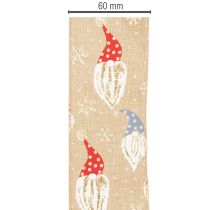 gjenstander Dekorativt bånd med julenisser på jutebånd, vintermotiv, 60 mm x 10 m