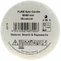 gjenstander PURE Nature Safe Candle søyle lys stearin, raps voks 90/60mm hvit 1 stk.