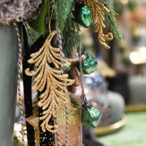Trevedheng med glitter, dekorative fjær til å henge, julepynt Golden L16cm 6stk
