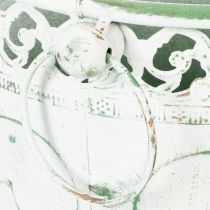 gjenstander Preget metallplantekasse med håndtak, hvit og grønn, shabby chic-stil, H22/19,5/17,5 cm, Ø25,5/20,5/15,5 cm, sett med 3 stk.