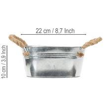 gjenstander Metallskål med tauhåndtak, sølv, 22 cm høy, 10 cm høy