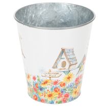 gjenstander Blikkpotte med fuglehus, sommerdekorasjon, blomsterkasse H14,5 cm Ø13,5 cm