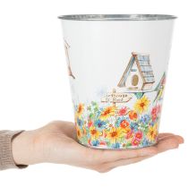 gjenstander Blikkpotte med fuglehus, sommerdekorasjon, blomsterkasse H14,5 cm Ø13,5 cm
